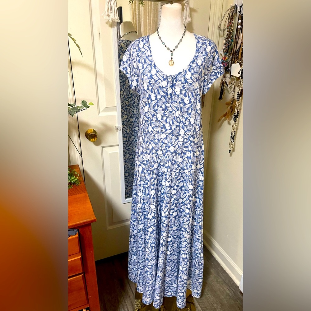 Floral Blue and White Maxi Dress